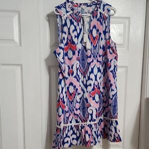 Crown & Ivy Pink and Blue And White Linen Sleeveless Dress. New Without Tags.